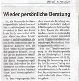 Unsere Beratungsstelle für arbeitslose Menschen „ifa“ nimmt die persönliche Beratung wieder auf - Artikel in der Stadtzeitung vom 06.05.2020