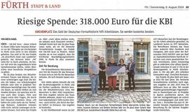 Übergabe der Spende der Deutschen Fernsehlotterie für das Projekt ifa+ - Artikel in den Fürther Nachrichten vom 08.08.2024