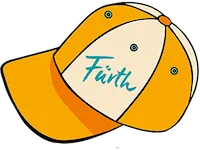 Eine orange Kappe mit dem grünen Schriftzug „Fürth“